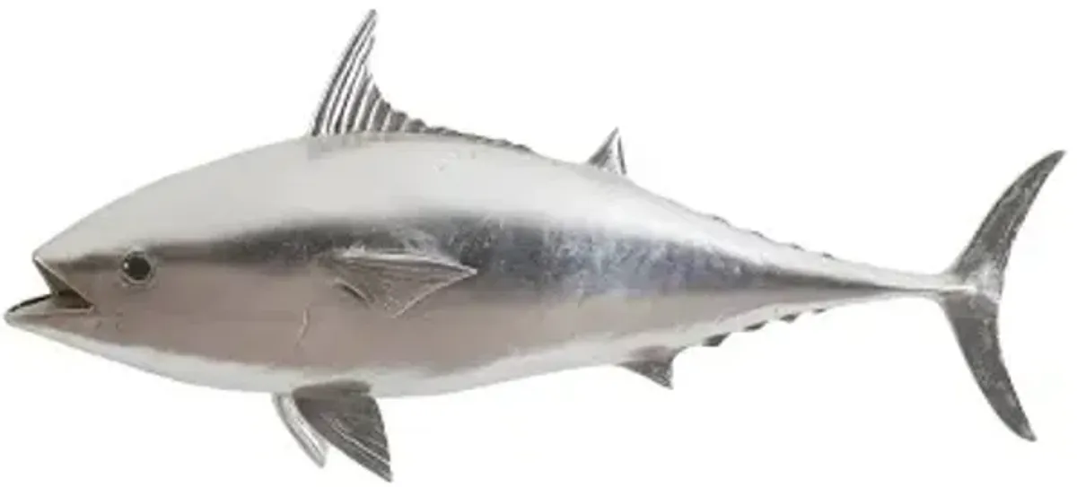 mackerel fish wall sculpture, resin, silver leaf