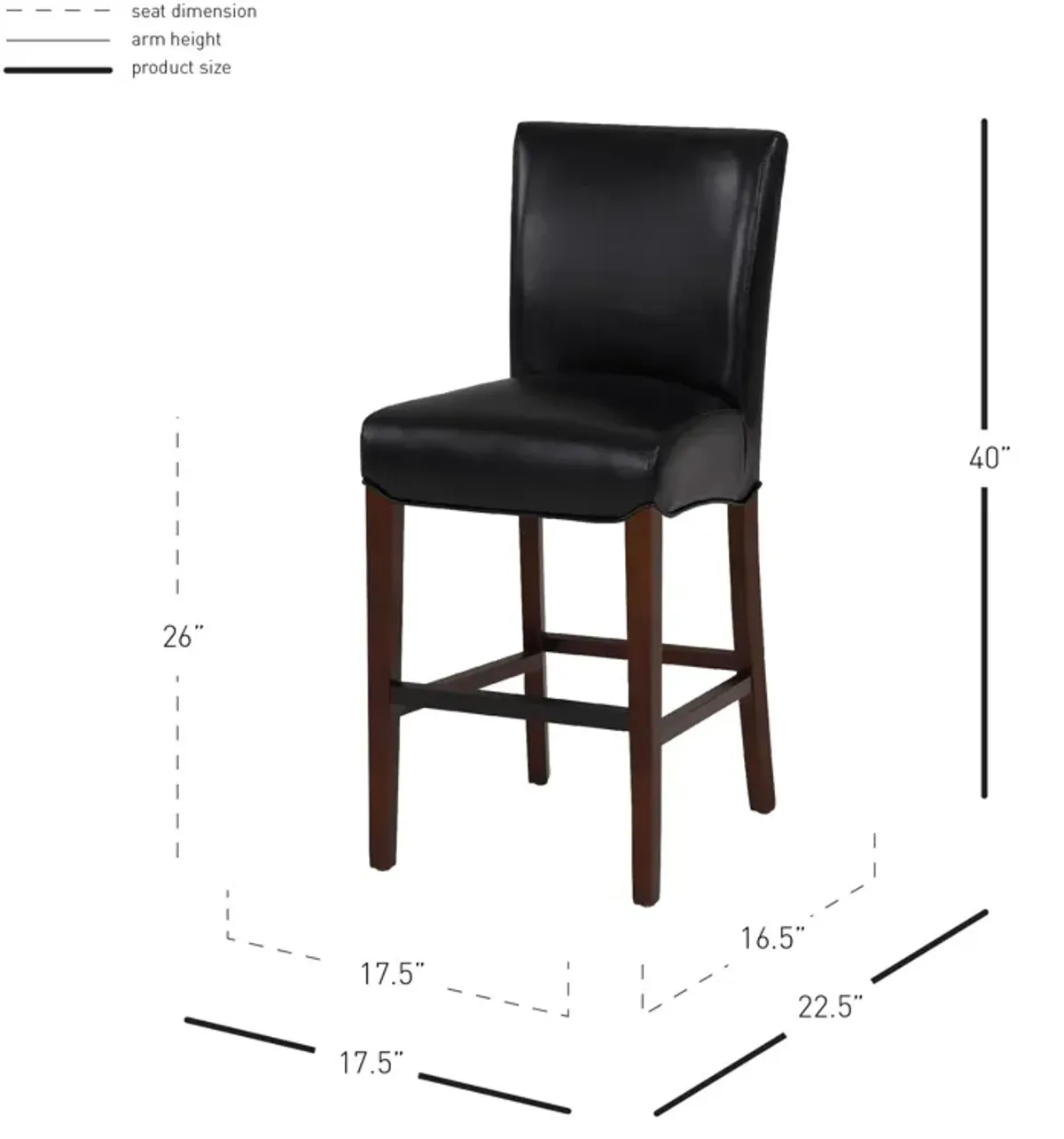 milton bonded leather counter stool, black