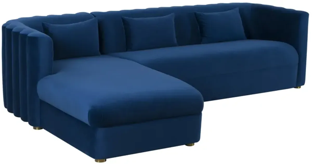 Callie Navy Velvet Sectional - Left Arm