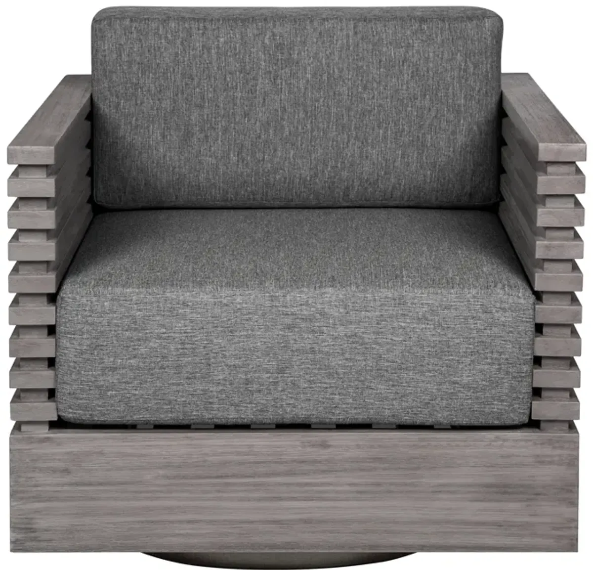 Vivid Swivel Outdoor Patio Chair in Gray Eucalyptus Wood with Gray Olefin Cushions