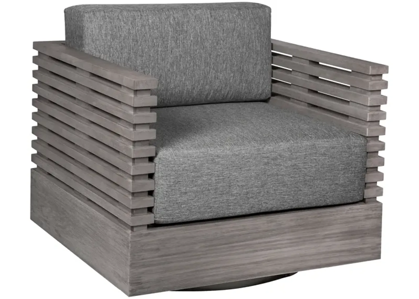 Vivid Swivel Outdoor Patio Chair in Gray Eucalyptus Wood with Gray Olefin Cushions