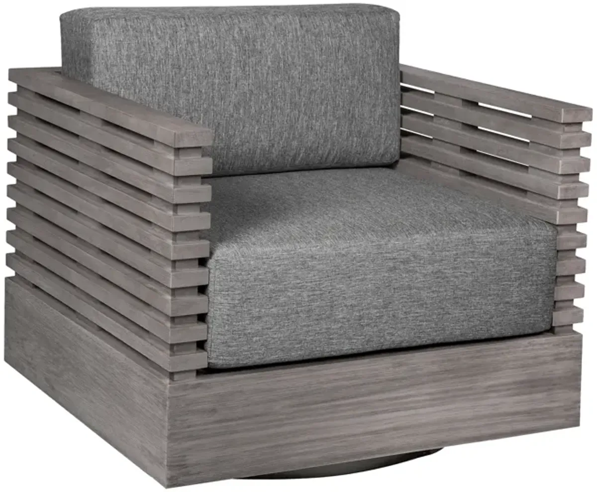 Vivid Swivel Outdoor Patio Chair in Gray Eucalyptus Wood with Gray Olefin Cushions