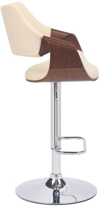 Aspen Adjustable Swivel Cream Faux Leather and Walnut Wood Bar Stool with Chrome Base