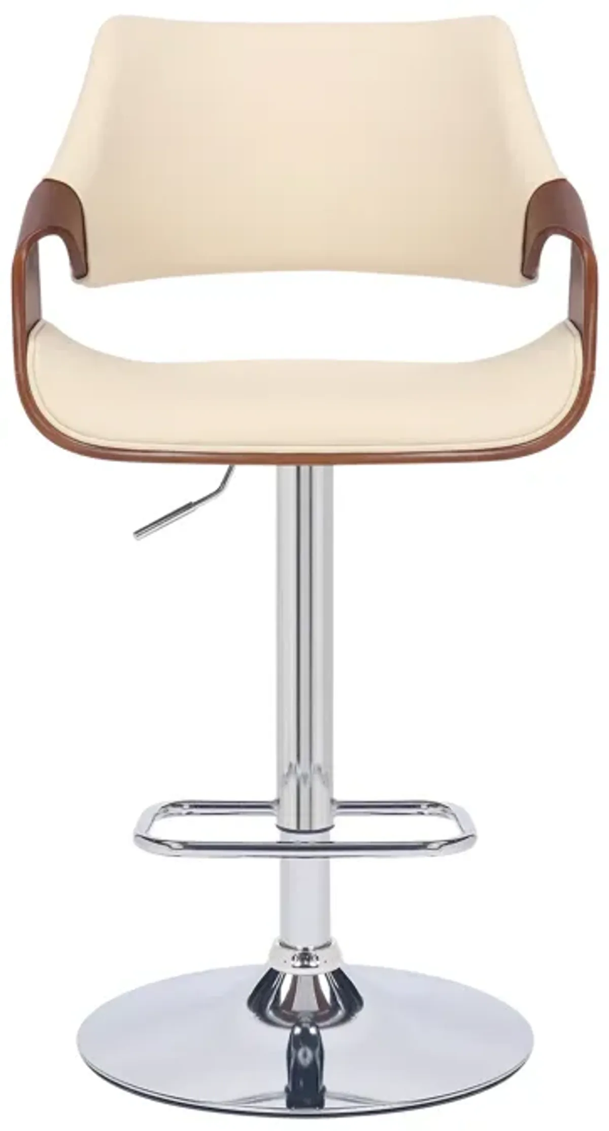 Aspen Adjustable Swivel Cream Faux Leather and Walnut Wood Bar Stool with Chrome Base