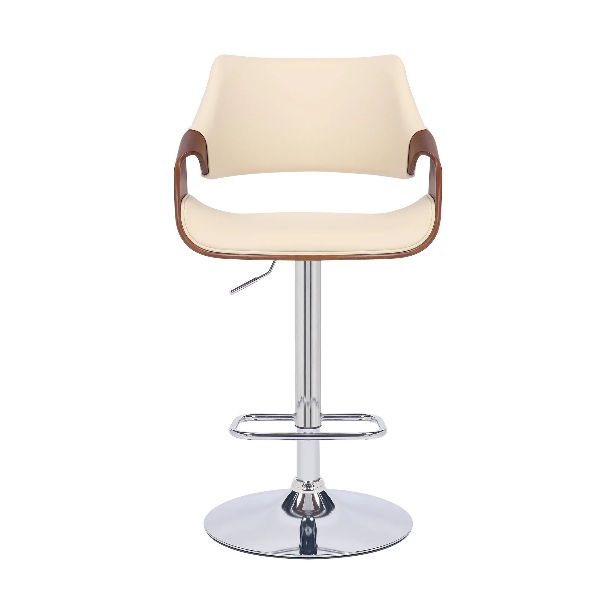 Aspen Adjustable Swivel Cream Faux Leather and Walnut Wood Bar Stool with Chrome Base