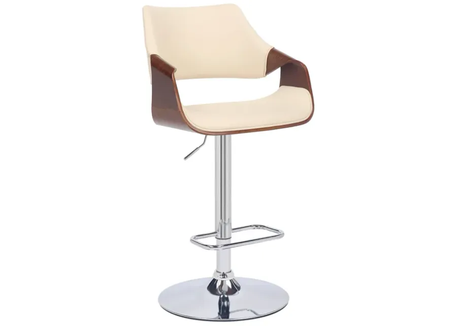 Aspen Adjustable Swivel Cream Faux Leather and Walnut Wood Bar Stool with Chrome Base