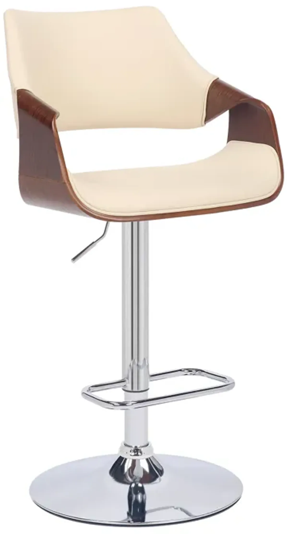 Aspen Adjustable Swivel Cream Faux Leather and Walnut Wood Bar Stool with Chrome Base