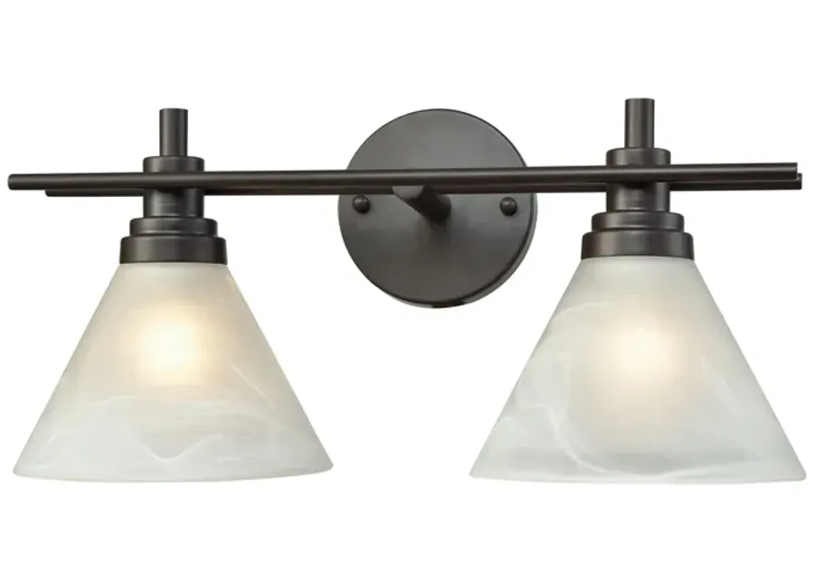 Pemberton 2-Light Vanity Lamp in Oil Rubbed Bronze with White Marbleized Glass