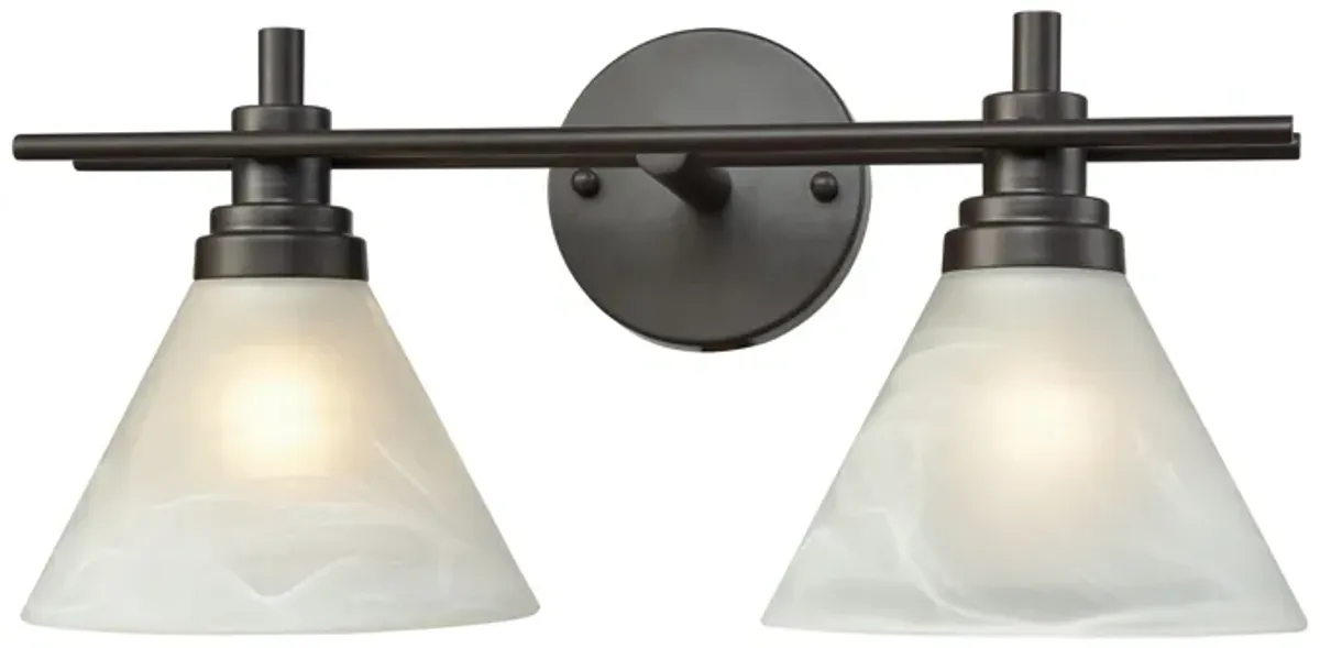 Pemberton 2-Light Vanity Lamp in Oil Rubbed Bronze with White Marbleized Glass