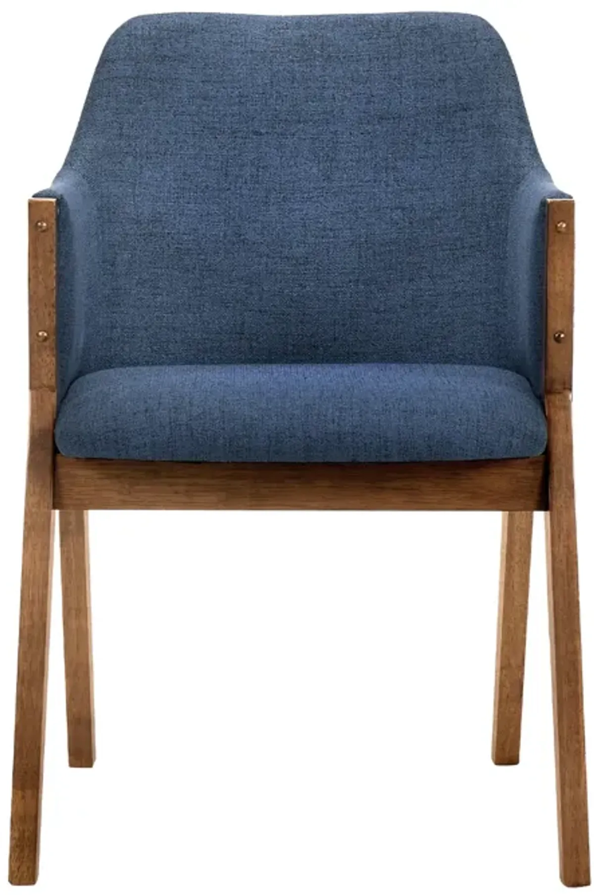 Renzo Blue Fabric and Walnut Wood Dining Side Chairs - Set of 2