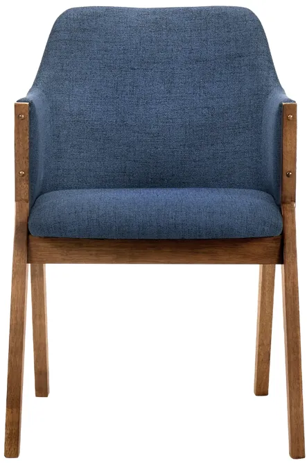 Renzo Blue Fabric and Walnut Wood Dining Side Chairs - Set of 2