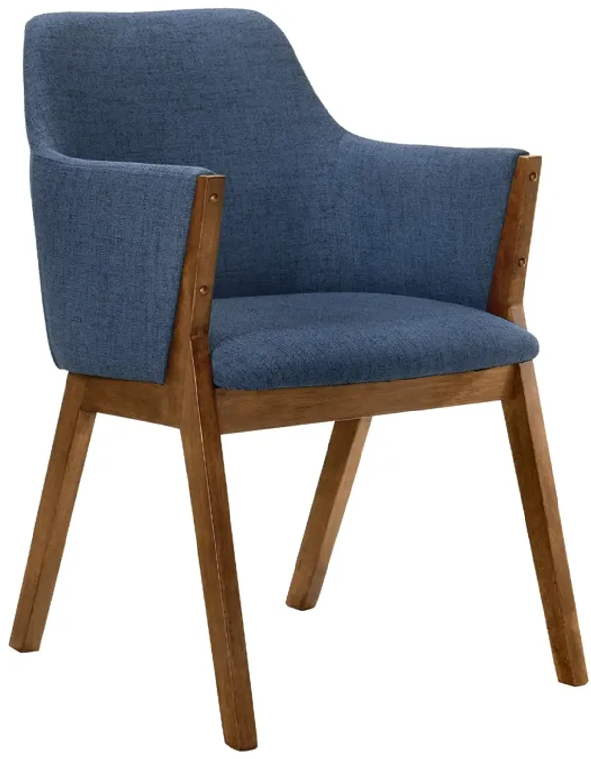 Renzo Blue Fabric and Walnut Wood Dining Side Chairs - Set of 2