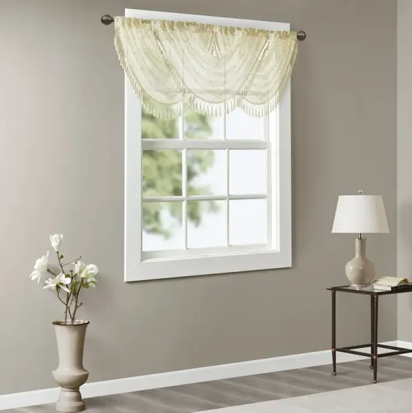 Madison Park Irina Ivory Diamond Sheer Embroidered Waterfall Valance