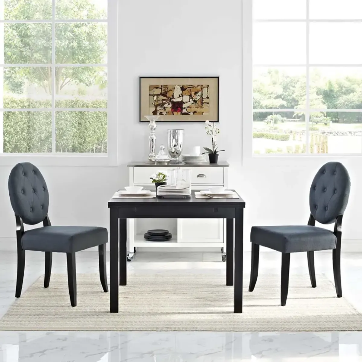 Button Dining Side Chair Upholstered Fabric Set of 2