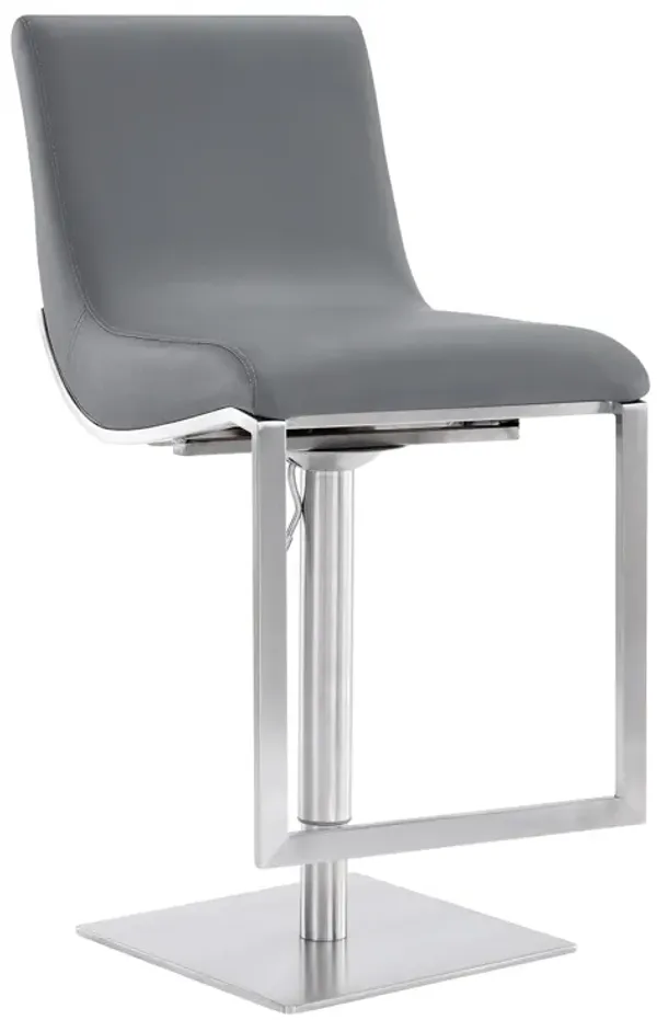 Victory Contemporary Swivel Barstool in Brushed Stainless Steel and Gray Faux Leather