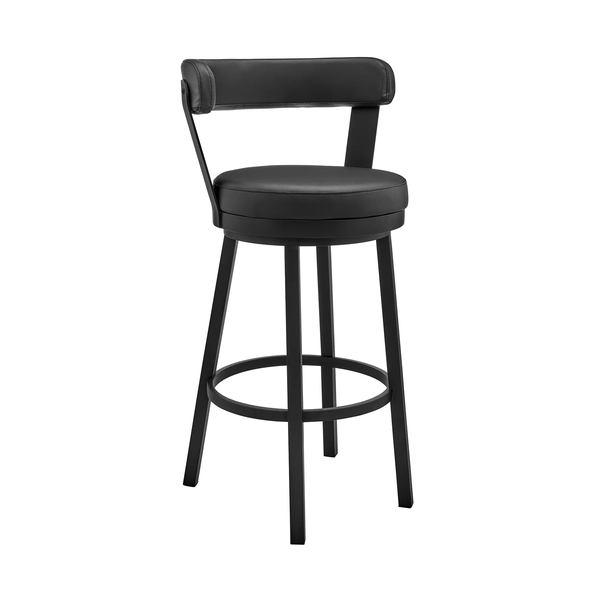 Kobe 30" Bar Height Swivel Bar Stool in Black Finish and Black Faux Leather