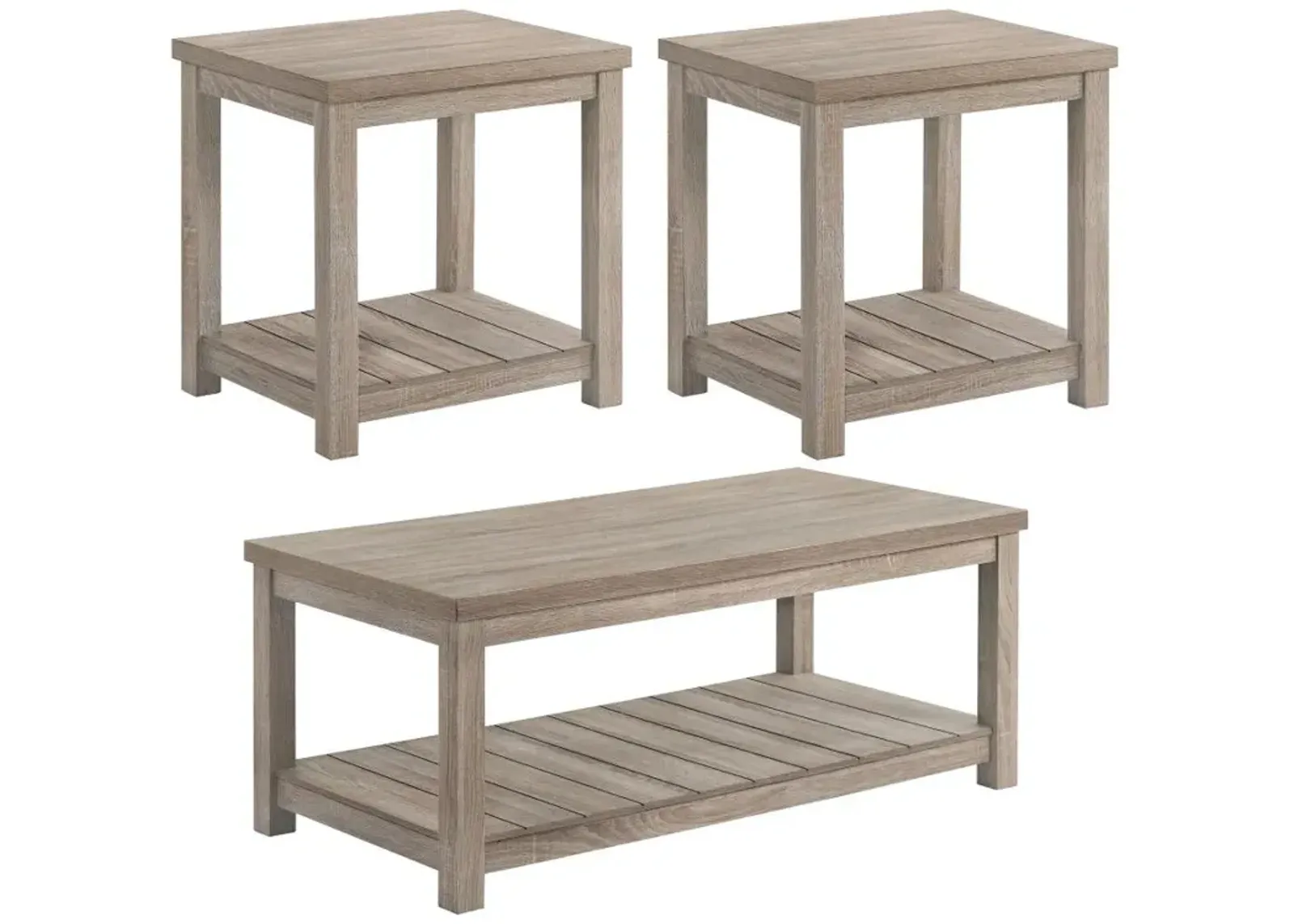 Colter 3-piece Occasional Set with Open Shelves Greige