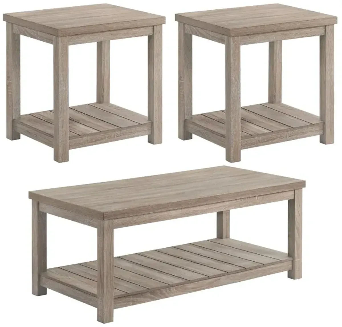 Colter 3-piece Occasional Set with Open Shelves Greige