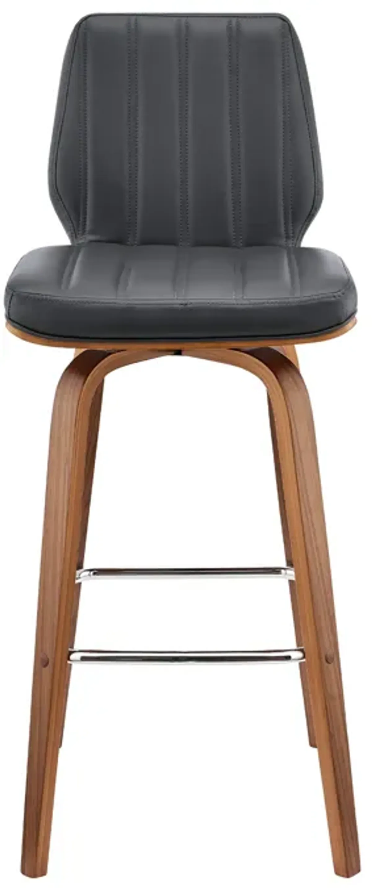 Renee 30" Swivel Grey Faux Leather and Walnut Wood Bar Stool