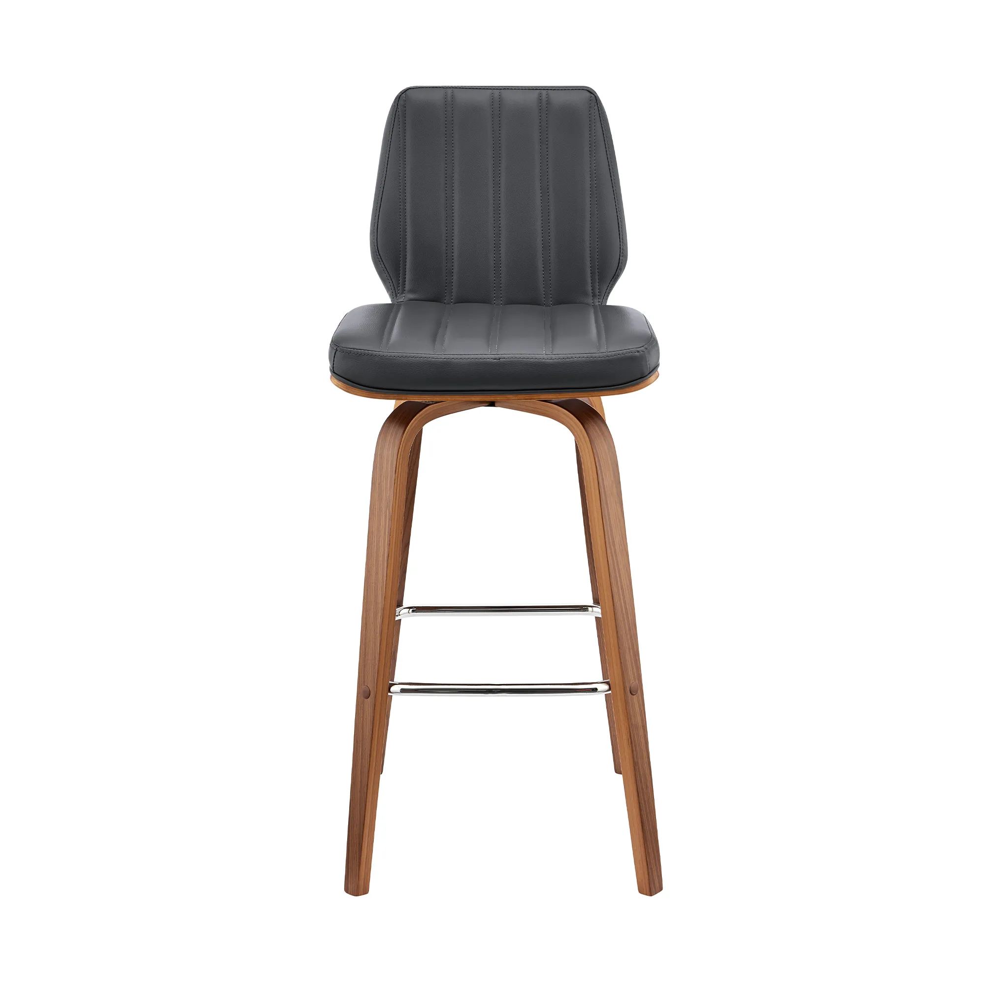 Renee 30" Swivel Grey Faux Leather and Walnut Wood Bar Stool