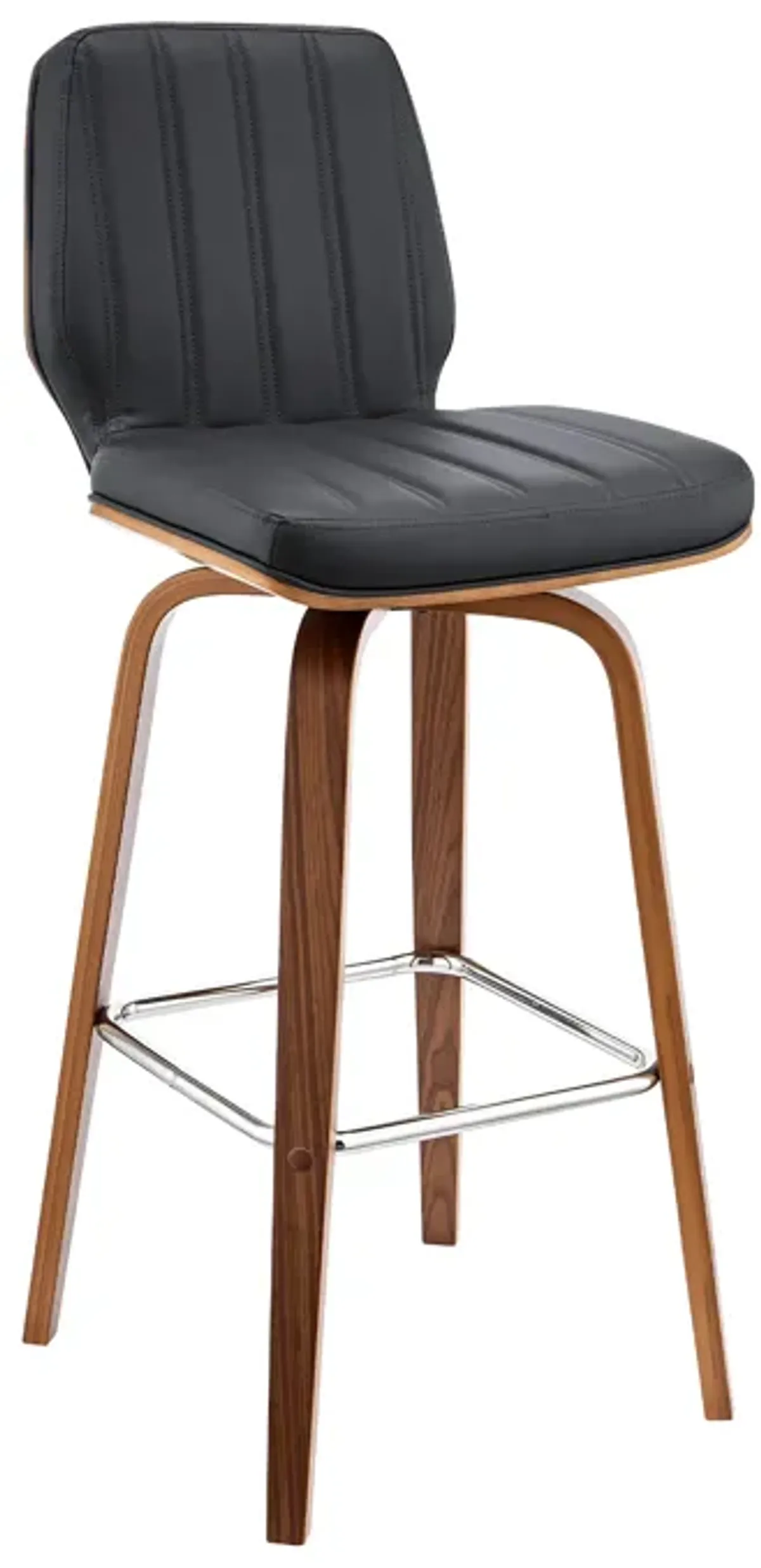 Renee 30" Swivel Grey Faux Leather and Walnut Wood Bar Stool