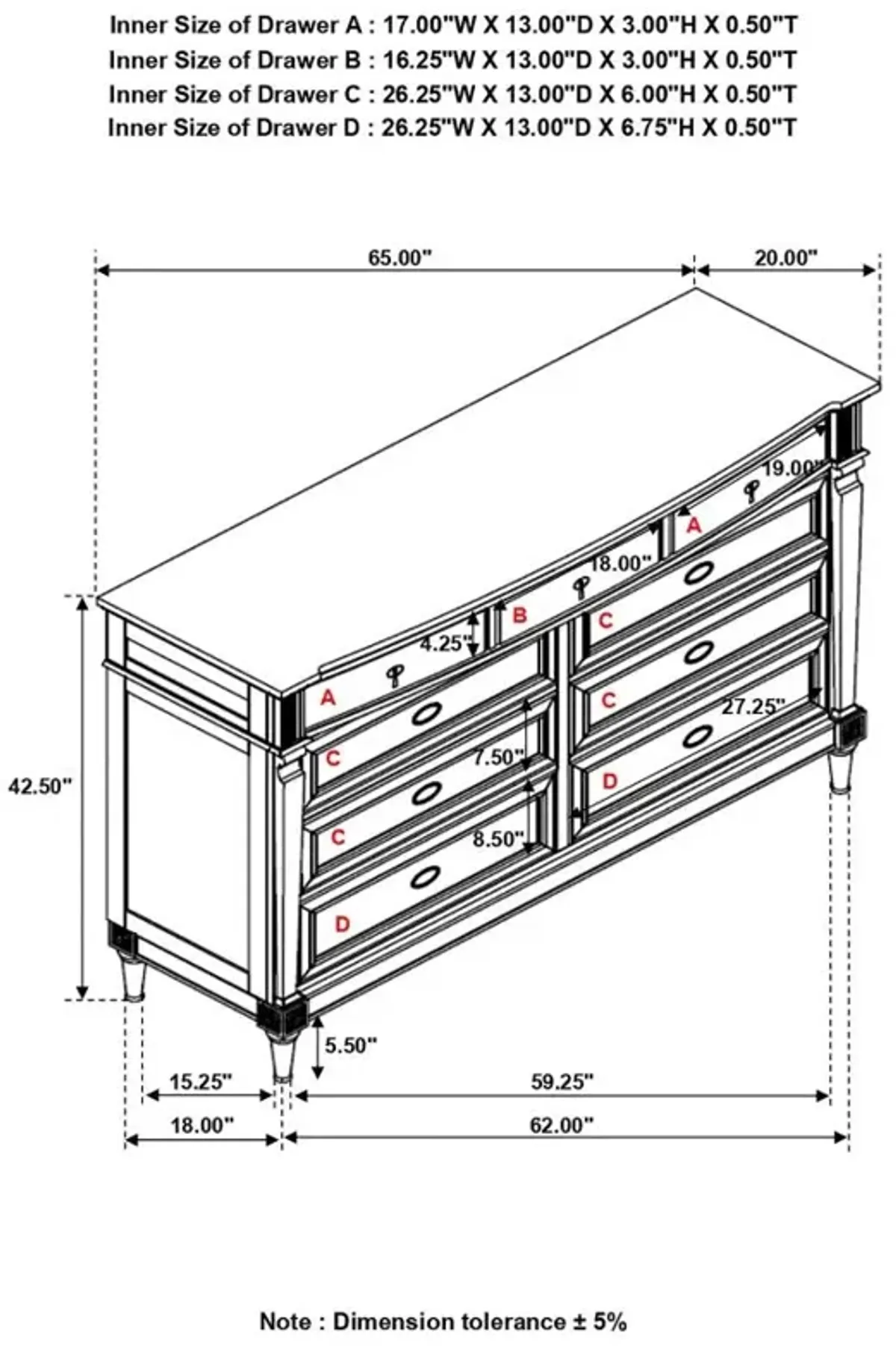 Alderwood 9-drawer Dresser French Grey