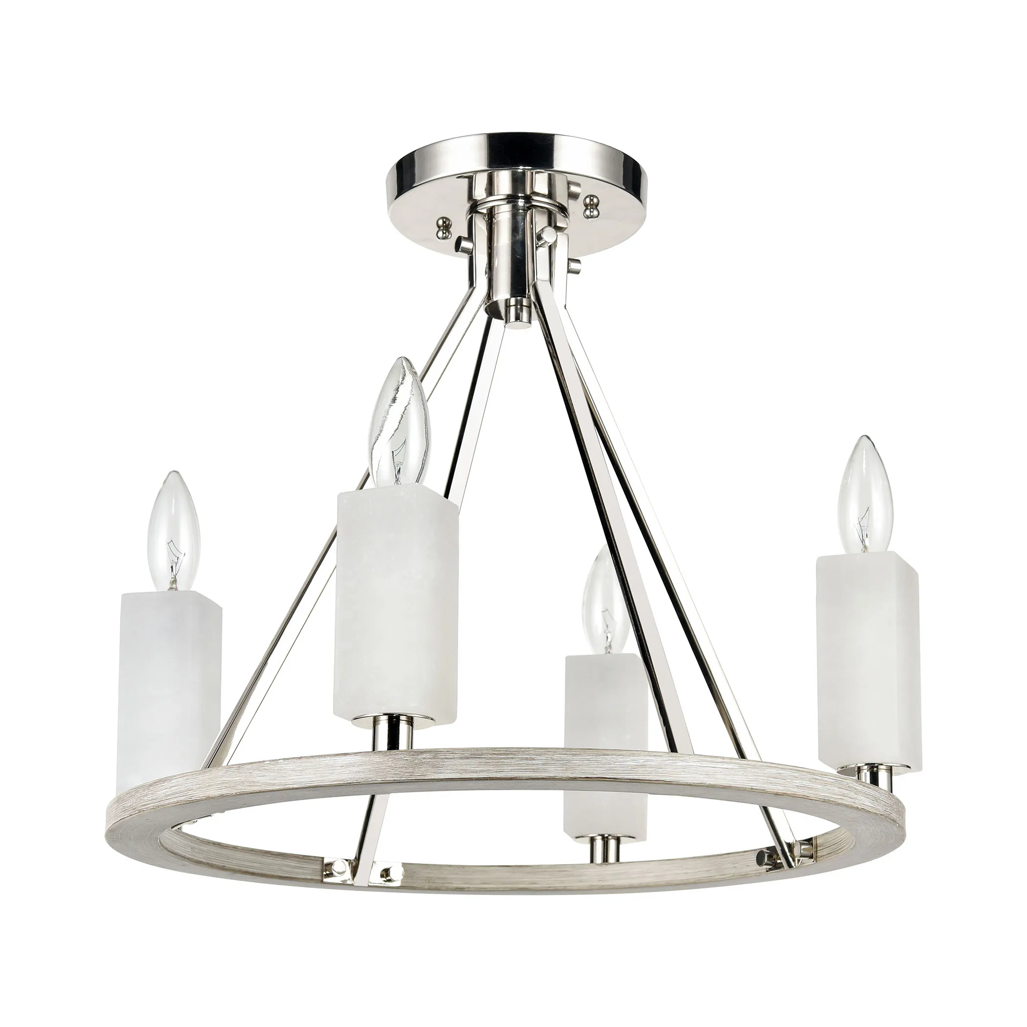 White Stone 18" Wide 4-Light Semi Flush Mount - Polished Nickel