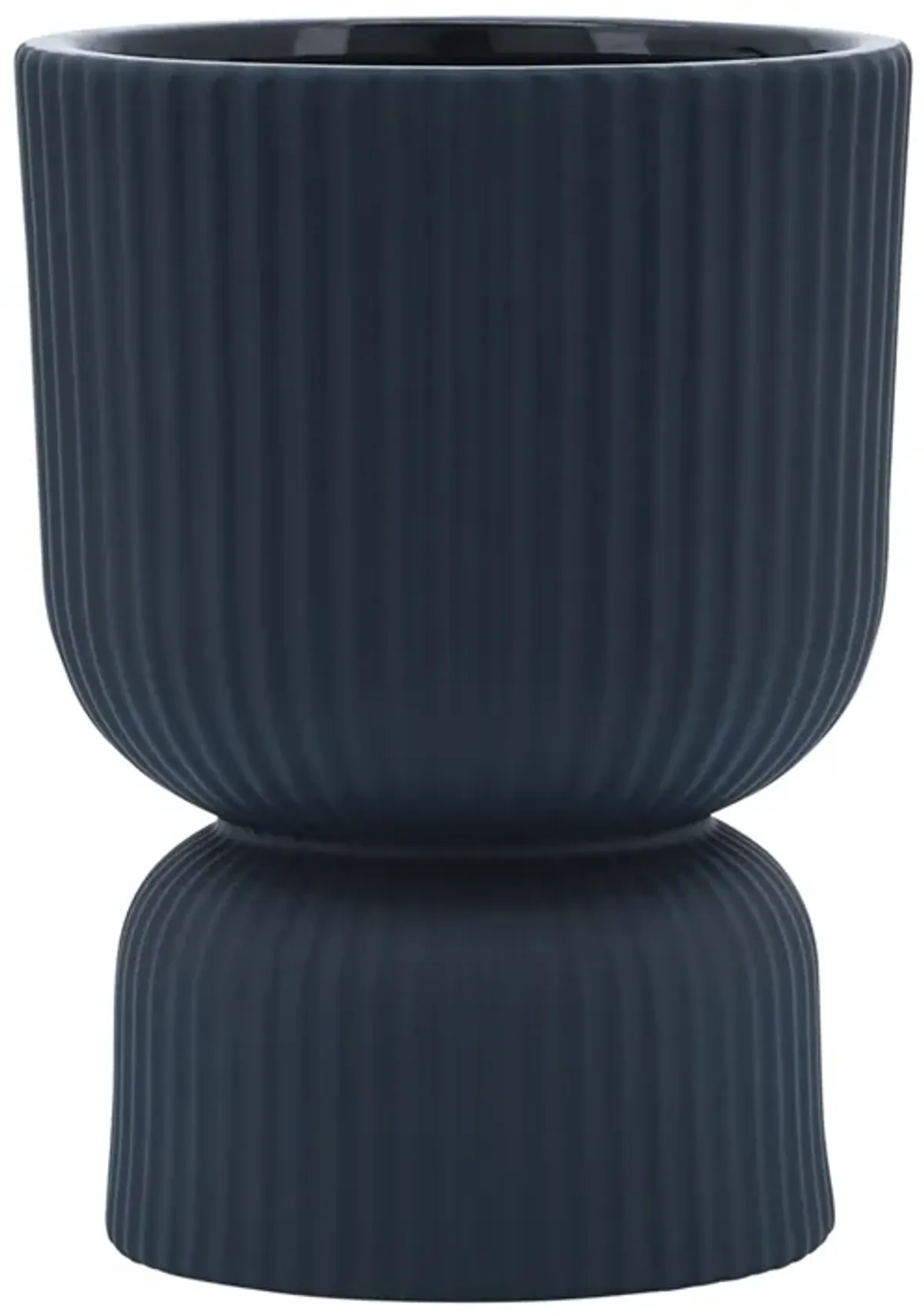 Ceramic, 6"h Ribbed Vase, Navy