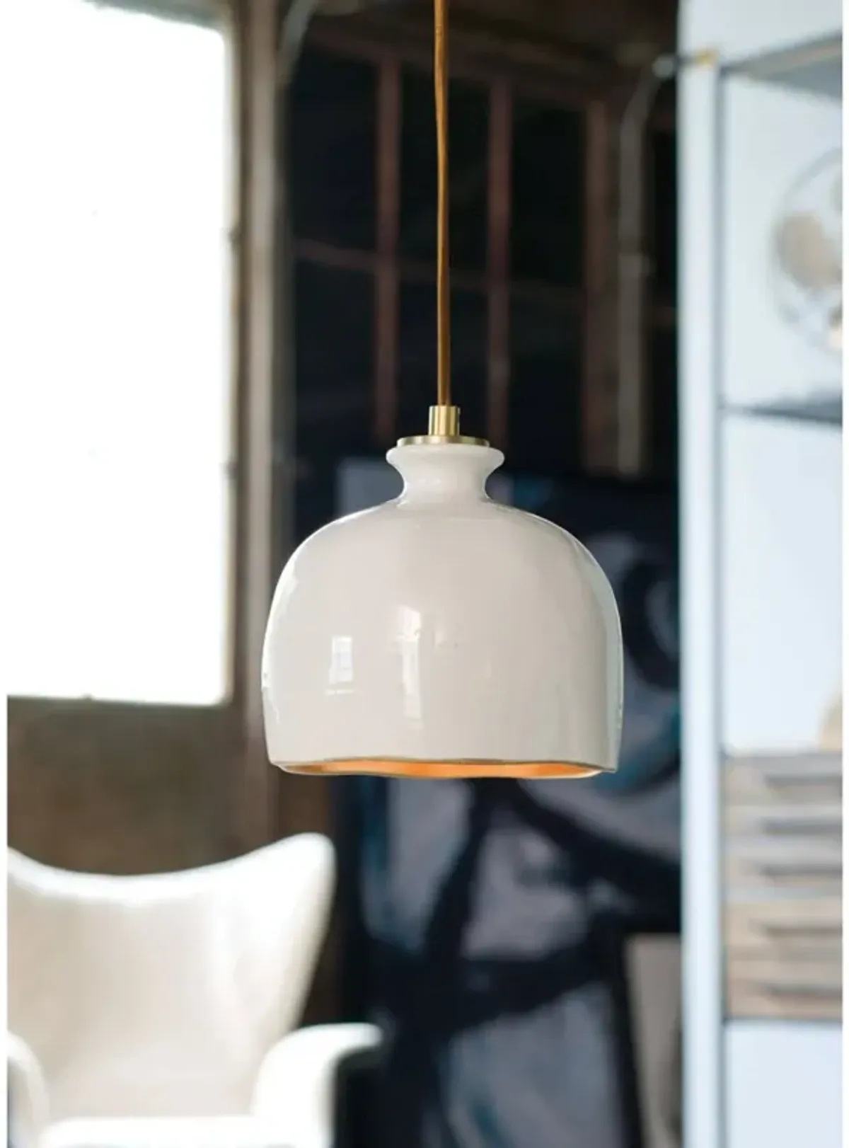 Bianca Ceramic Pendant (Gloss White and Gold)