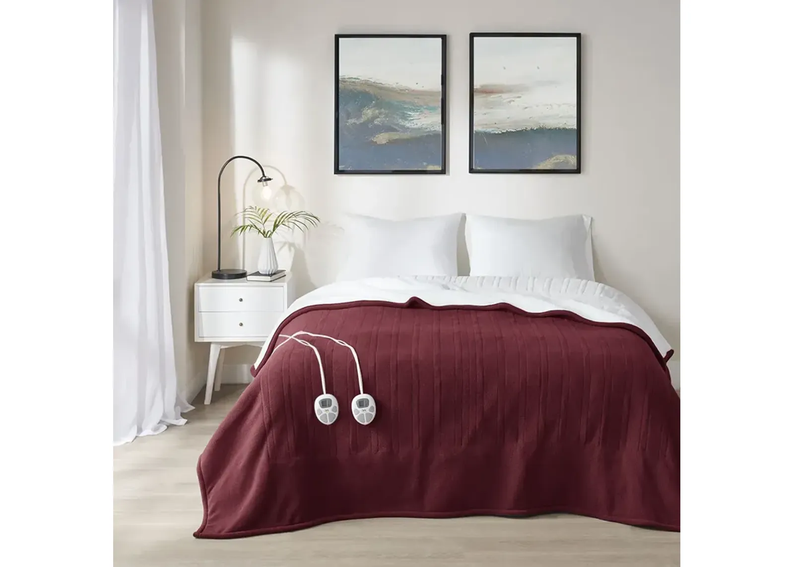 Serta Fleece to Sherpa Burgundy Heated Blanket