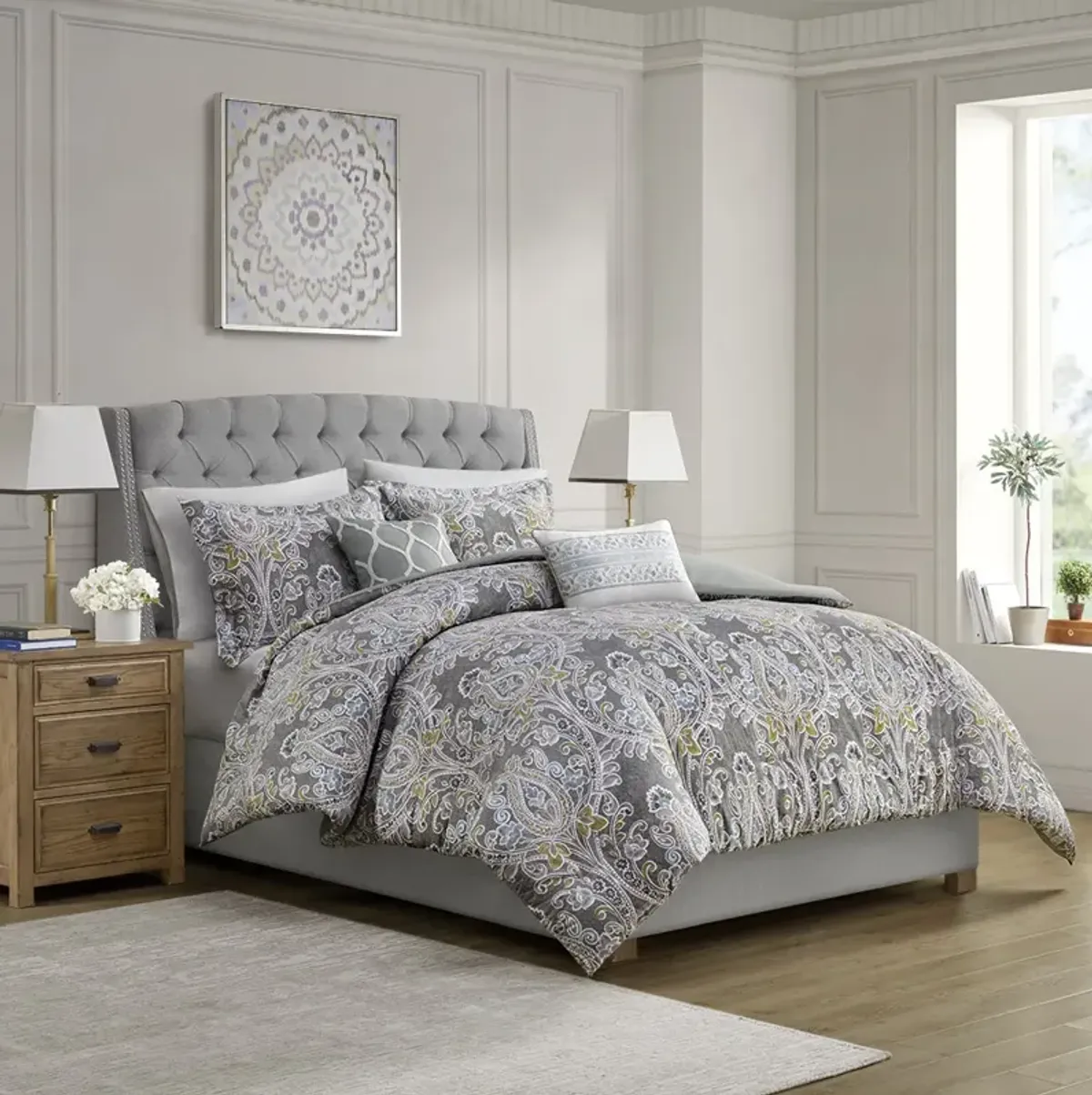 Harbor House Hallie Grey 5 Piece Cotton Duvet Cover Set