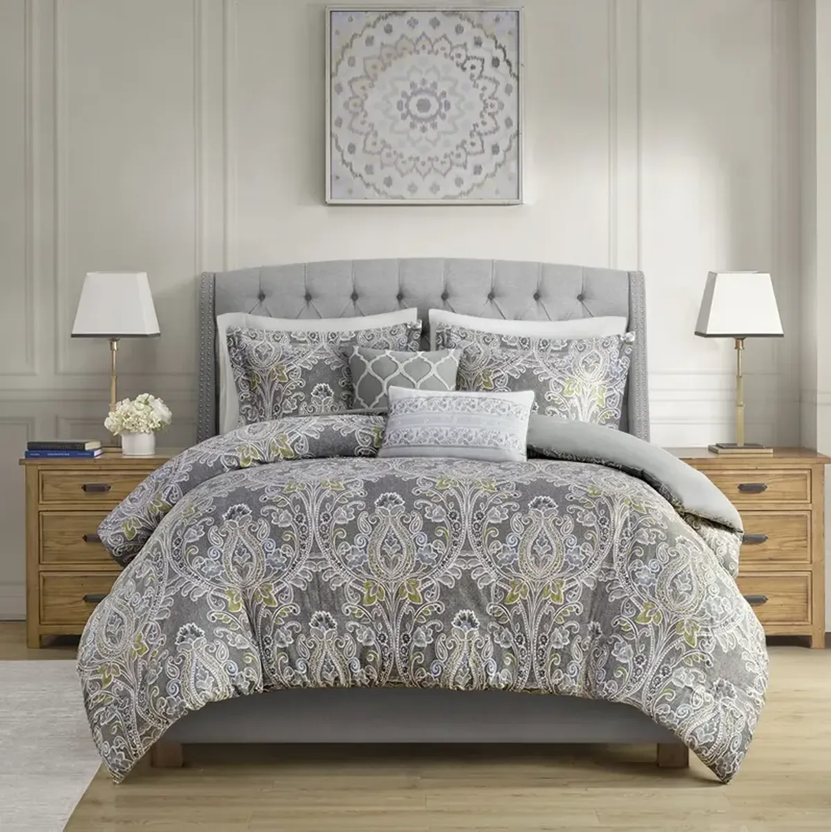 Harbor House Hallie Grey 5 Piece Cotton Duvet Cover Set