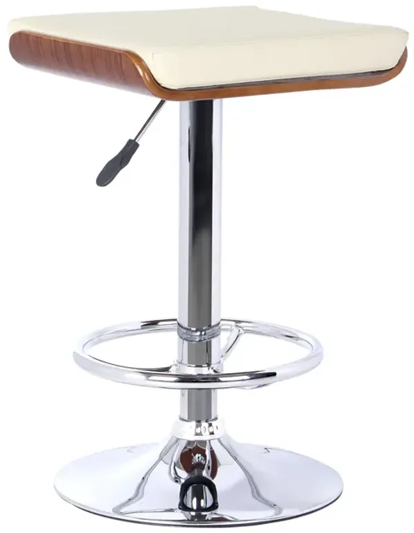 Java Barstool in Chrome finish with Walnut wood and Cream Faux Leather