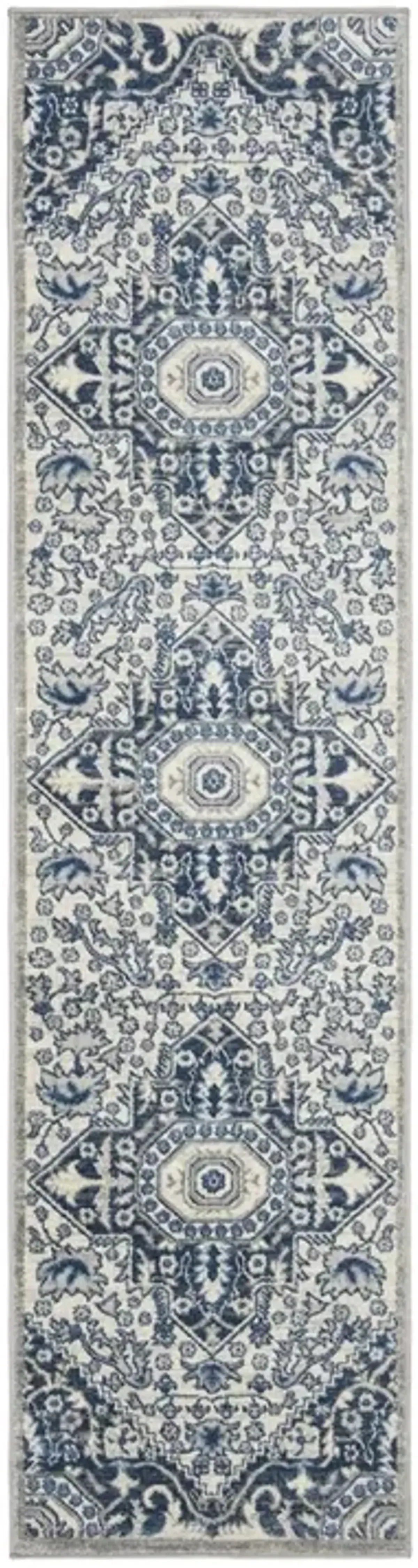 Brentwood 816 Cream / Blue 2' X 8' Runner Powerloomed Rug