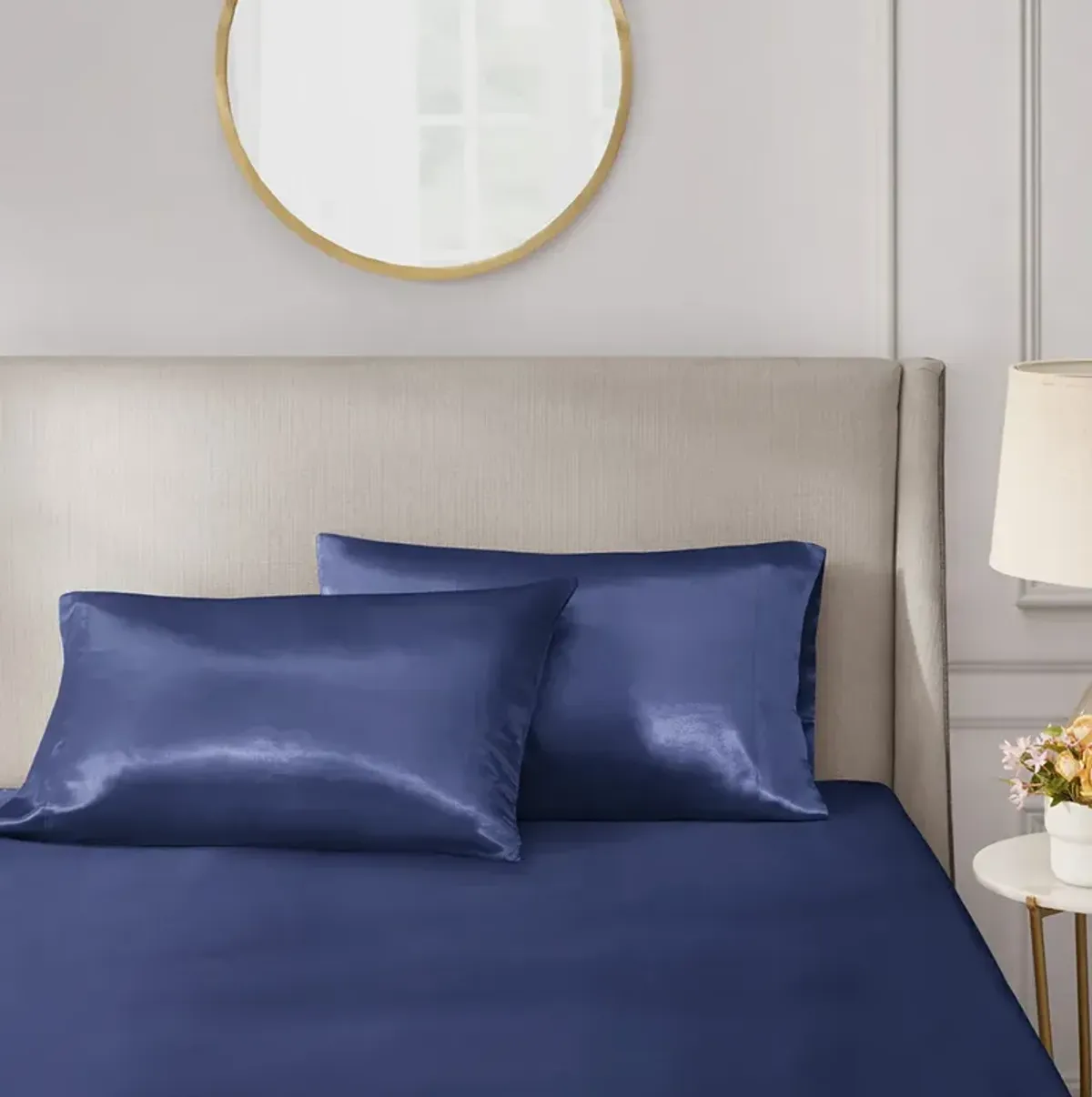 Madison Park Essentials Satin Navy Luxury 2 PC Pillowcases