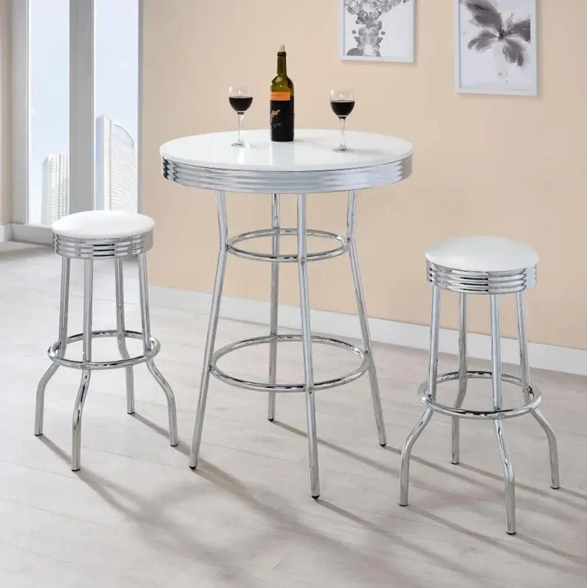 Theodore Round Bar Table Chrome and Glossy White