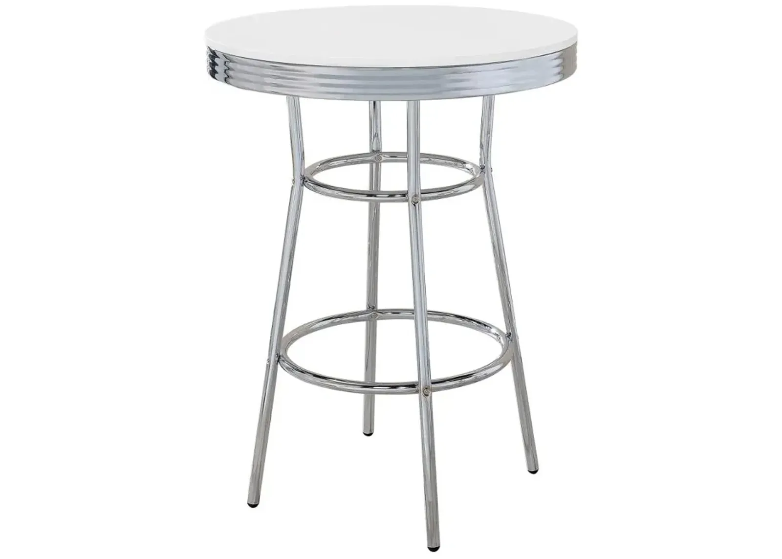 Theodore Round Bar Table Chrome and Glossy White