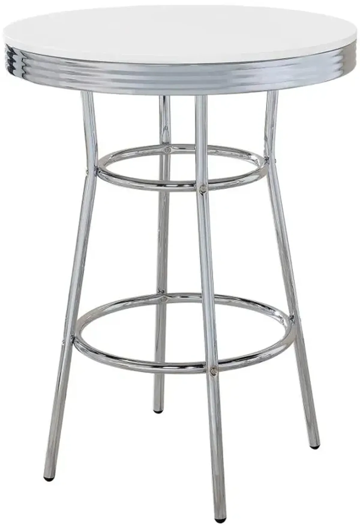 Theodore Round Bar Table Chrome and Glossy White