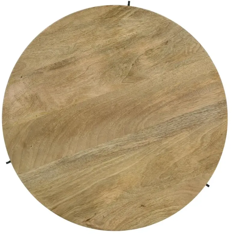 Pilar Round Solid Wood Top Coffee Table Natural and Black