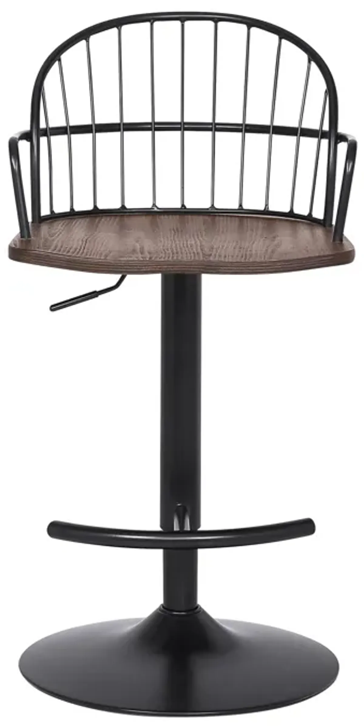 Edward Adjustable Walnut Glazed Barstool in Black Powder Coated Finish