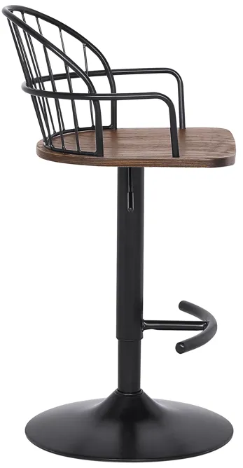 Edward Adjustable Walnut Glazed Barstool in Black Powder Coated Finish