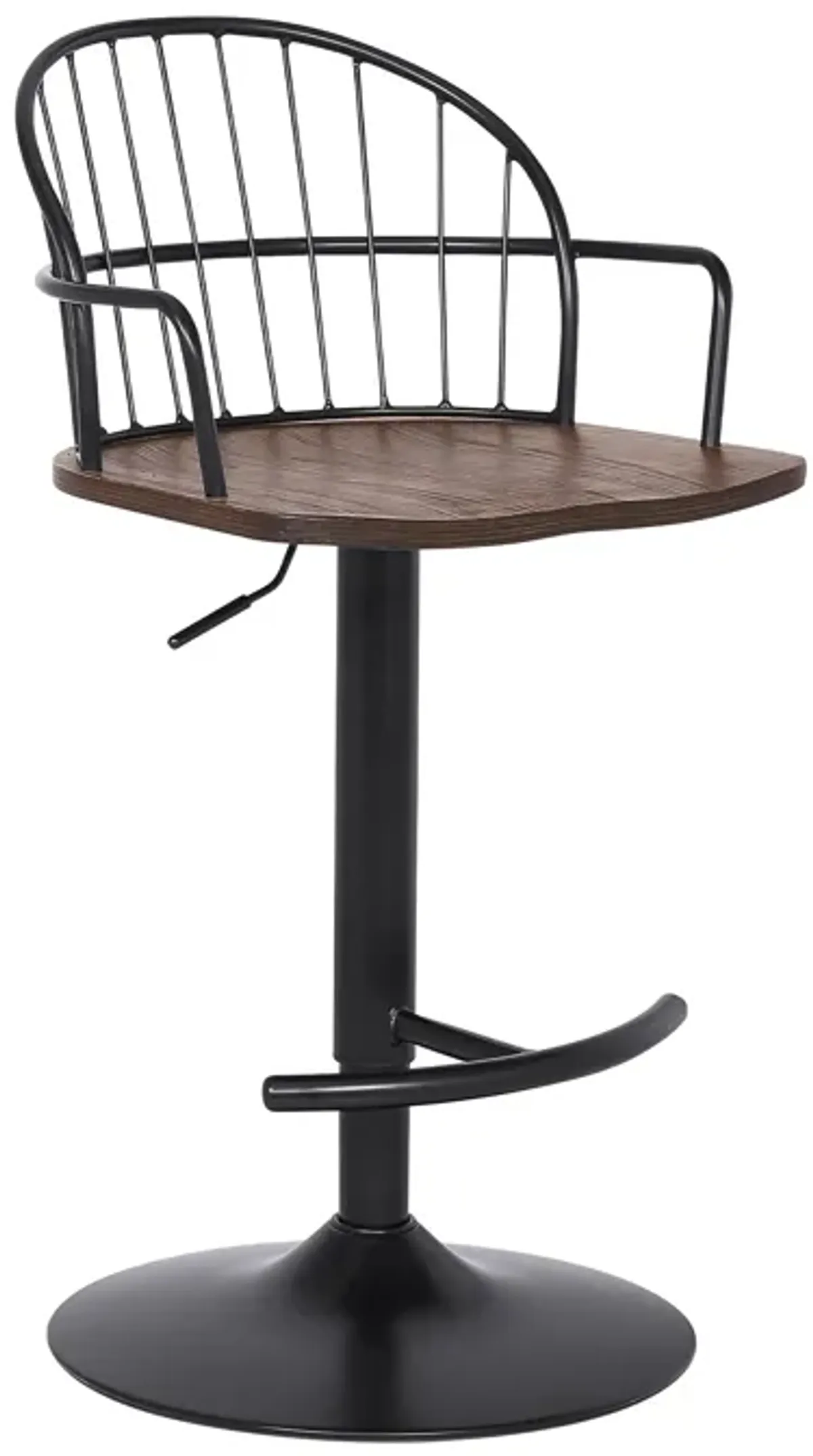 Edward Adjustable Walnut Glazed Barstool in Black Powder Coated Finish