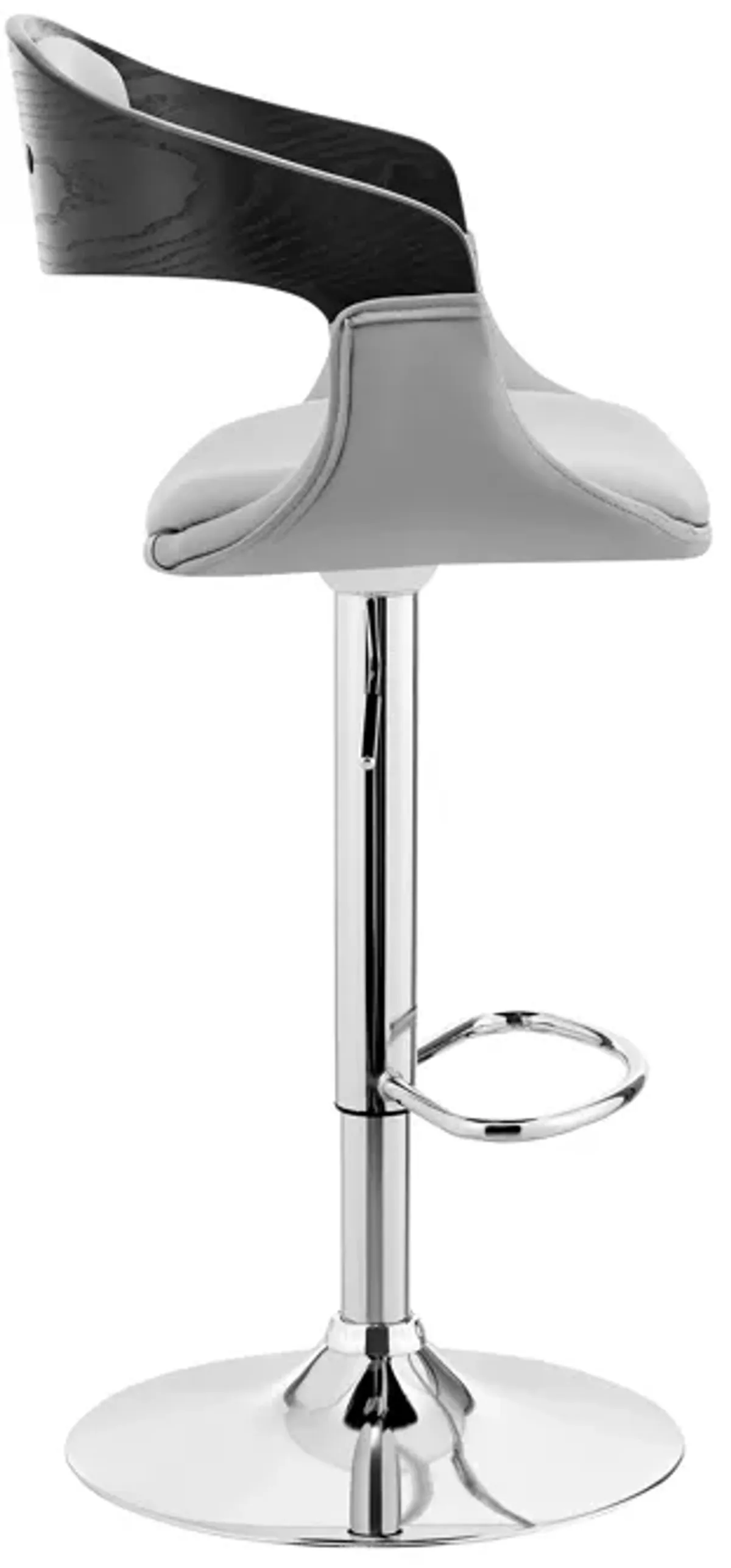 Benson Adjustable Gray Faux Leather and Black Wood Bar Stool with Chrome Base