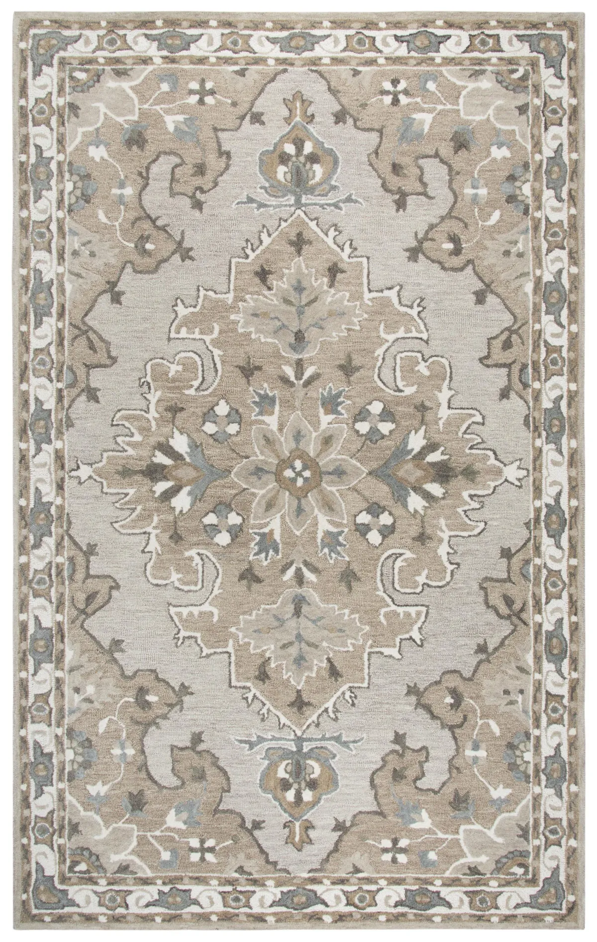 Resonant Tan/Dk.Tan Central Medallion Wool 8' x 10' Rectangle Rug