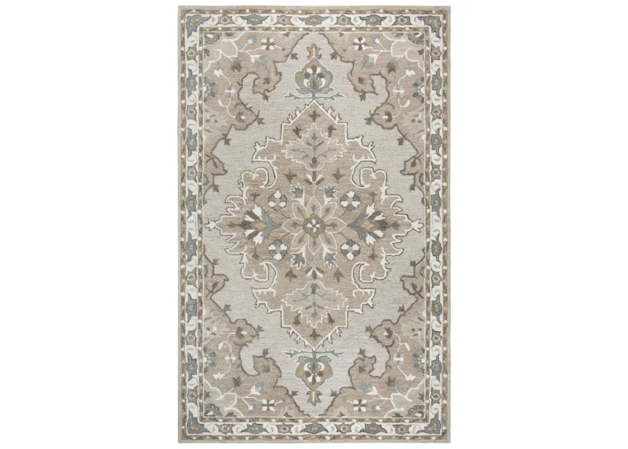 Resonant Tan/Dk.Tan Central Medallion Wool 8' x 10' Rectangle Rug