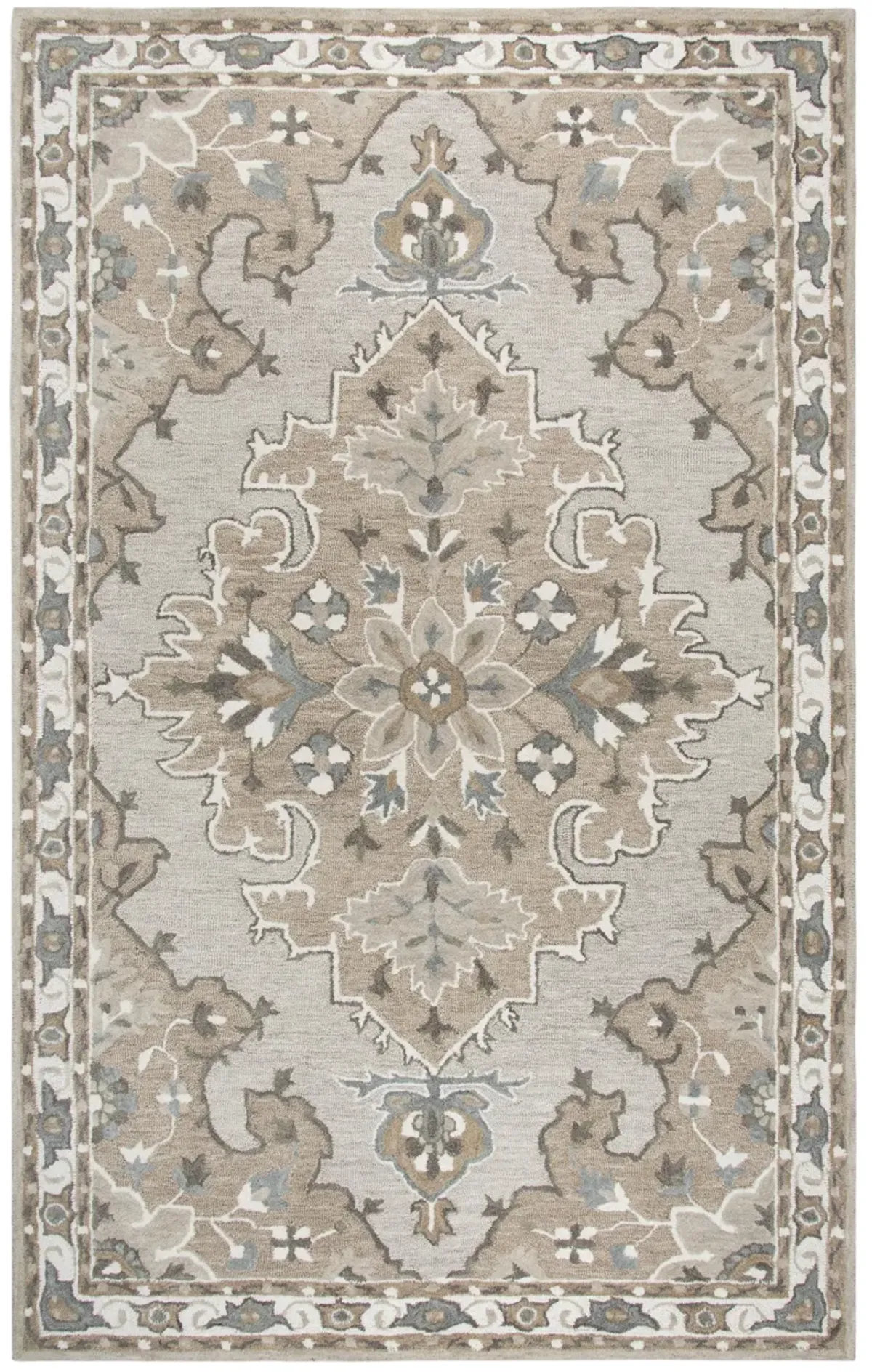 Resonant Tan/Dk.Tan Central Medallion Wool 8' x 10' Rectangle Rug