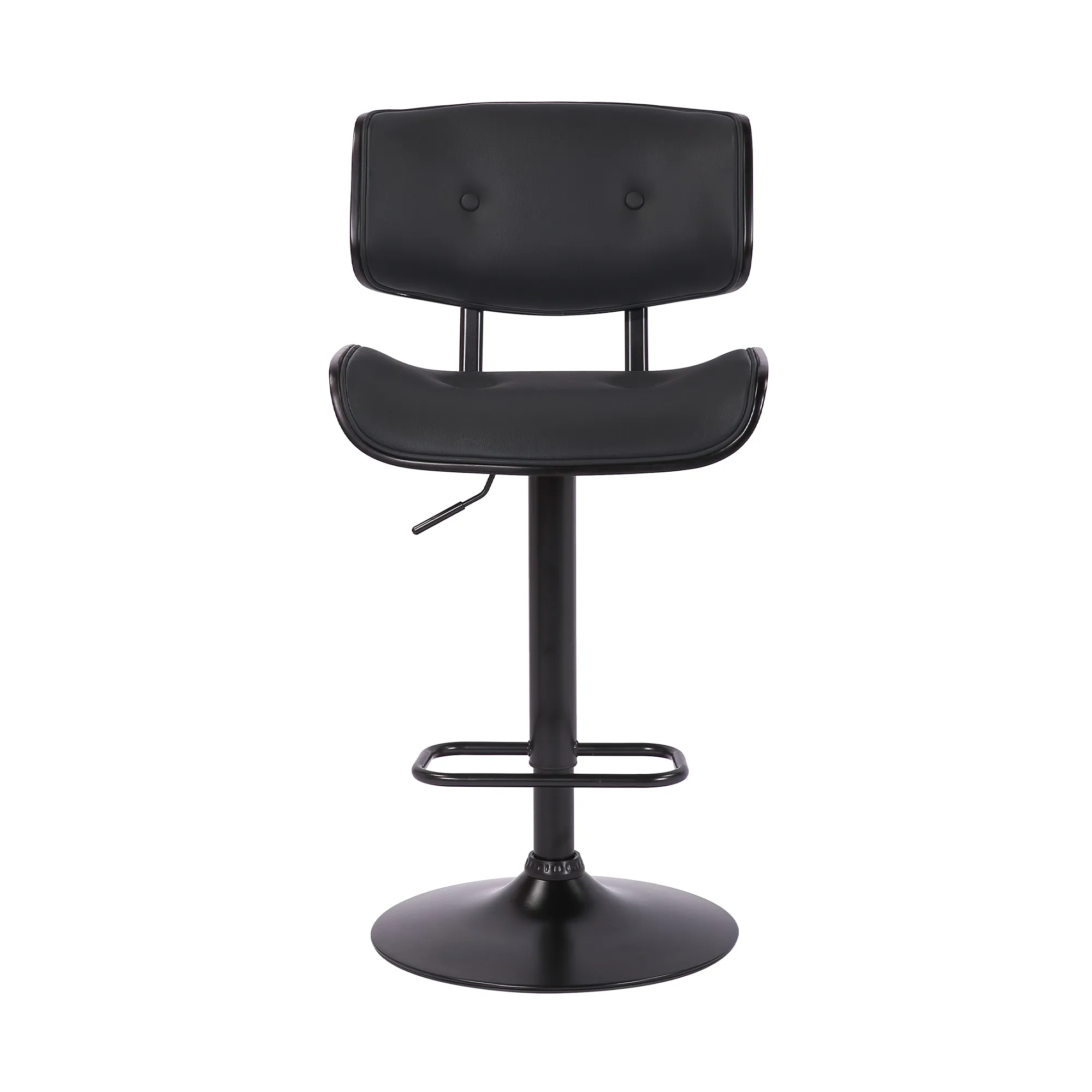 Brooklyn Adjustable Swivel Black Faux Leather and Black Wood Bar Stool with Black Base