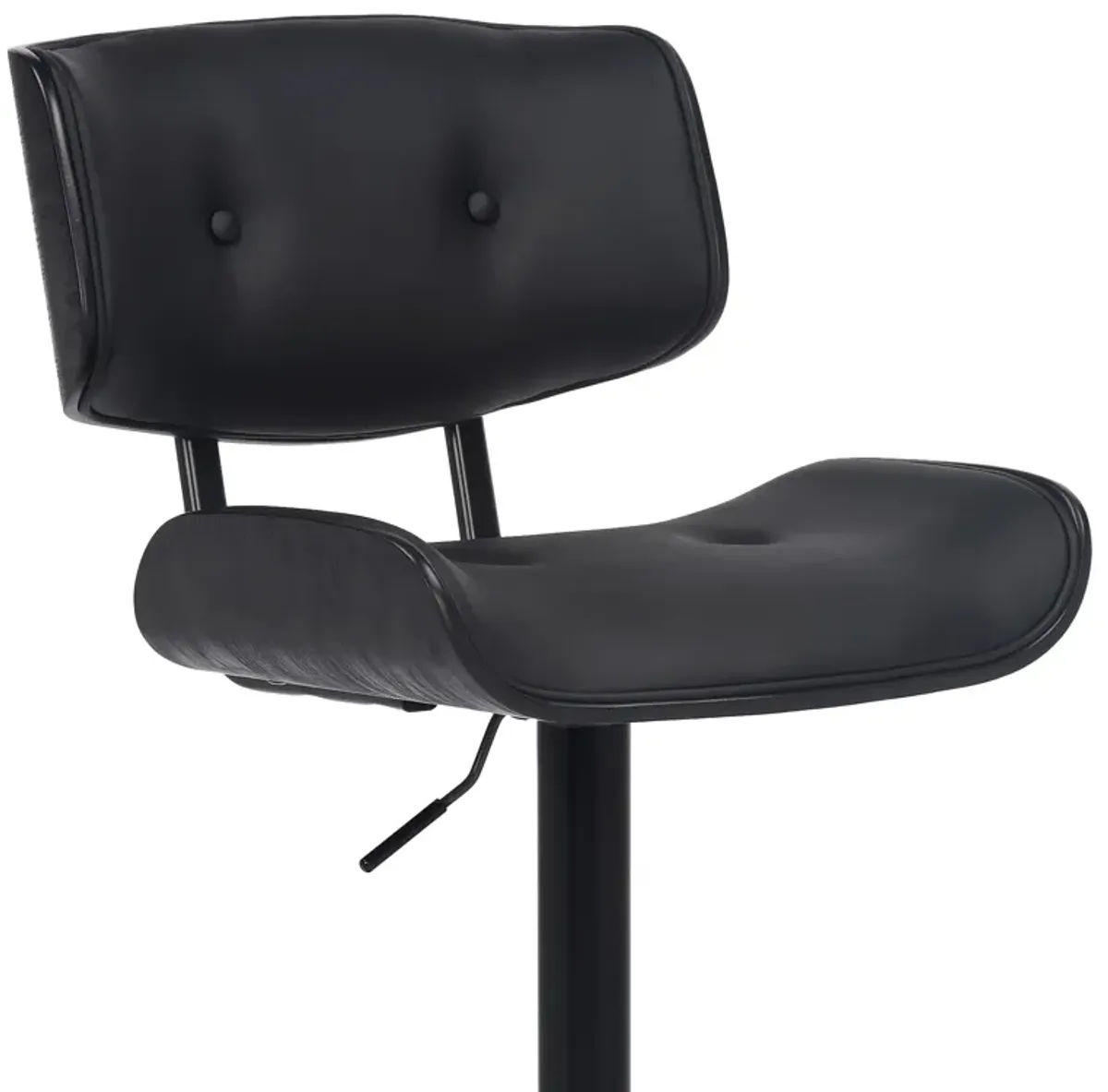 Brooklyn Adjustable Swivel Black Faux Leather and Black Wood Bar Stool with Black Base