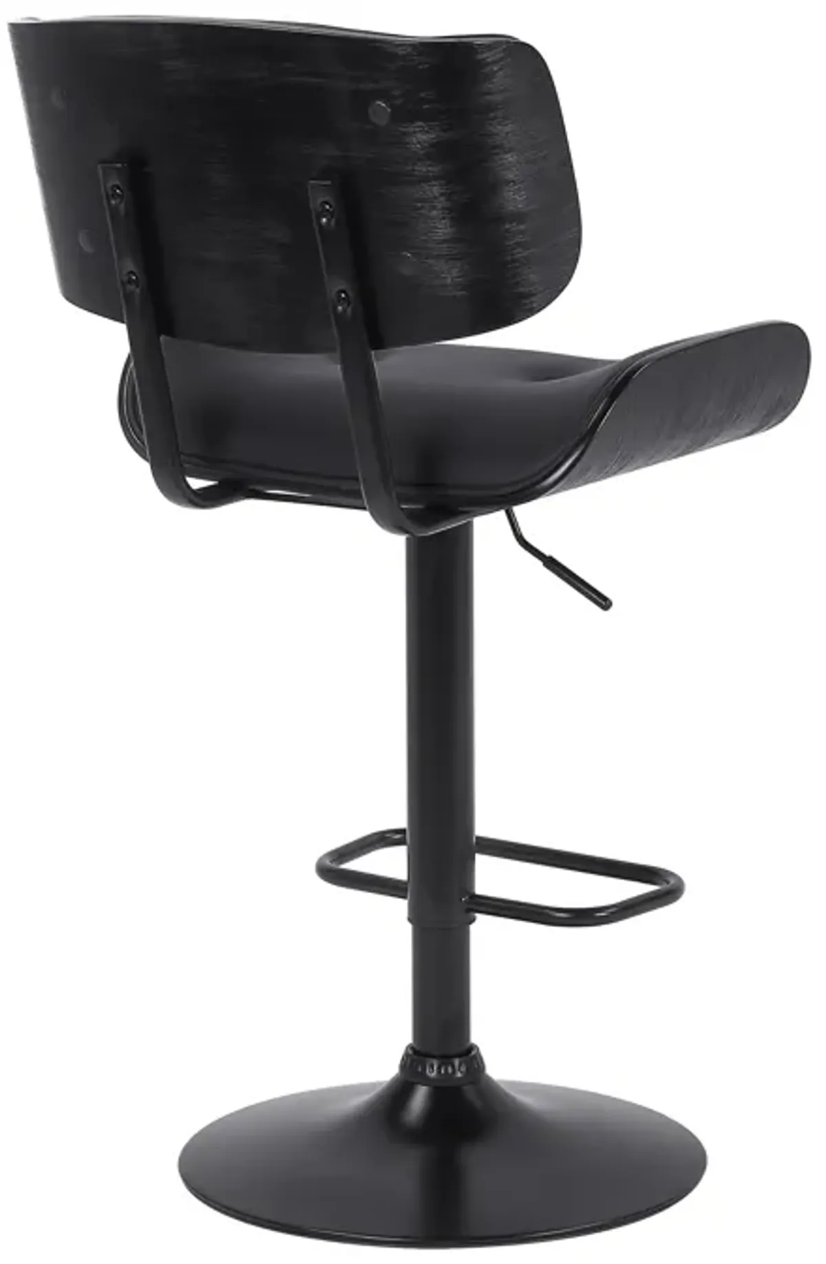 Brooklyn Adjustable Swivel Black Faux Leather and Black Wood Bar Stool with Black Base