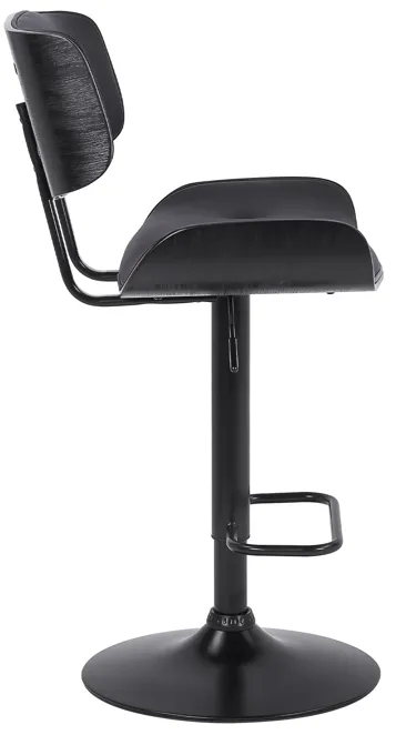 Brooklyn Adjustable Swivel Black Faux Leather and Black Wood Bar Stool with Black Base